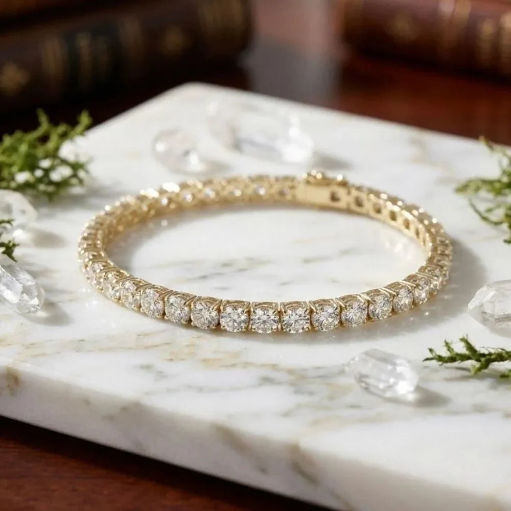 5.83CT Round 3mm Moissanite Tennis Bracelet 14k Gold Vermeil - 7